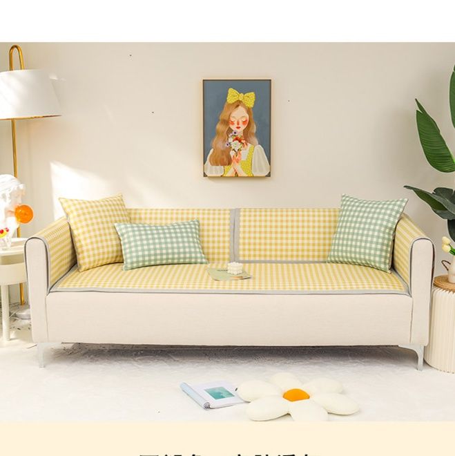 ソファーカバー 北欧風ギンガムチェック柄2人掛けソファーカバー