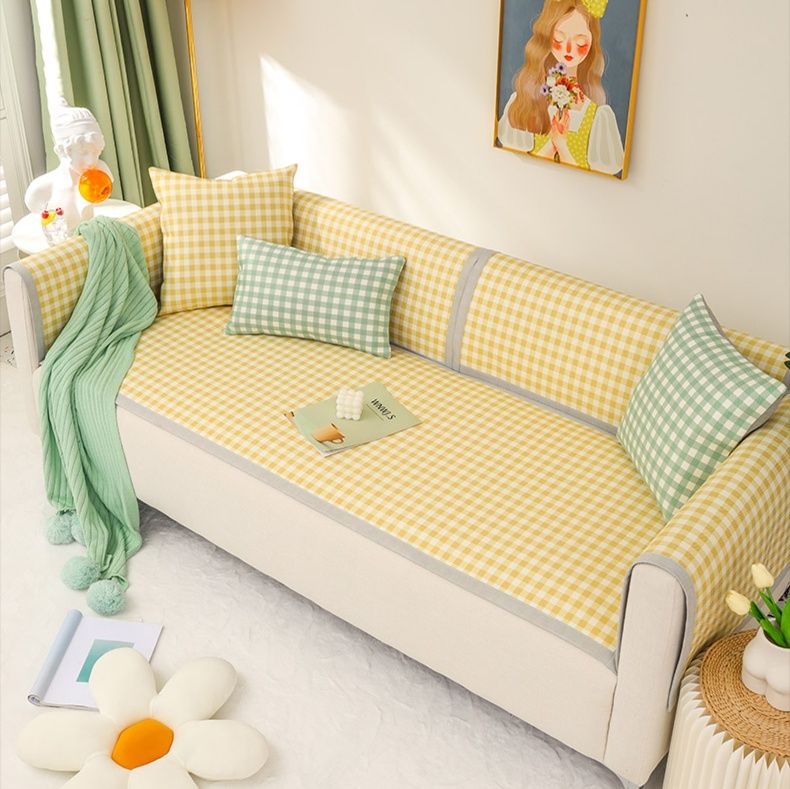 ソファーカバー 北欧風ギンガムチェック柄2人掛けソファーカバー