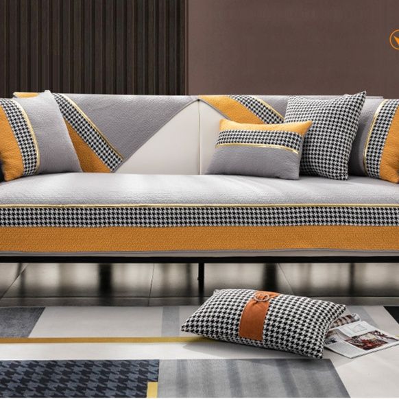 ソファーカバー 千鳥格子模様のモダンスタイルソファーカバー