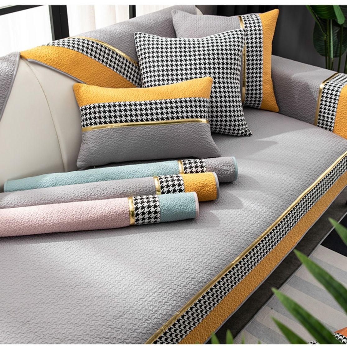 ソファーカバー 千鳥格子模様のモダンスタイルソファーカバー