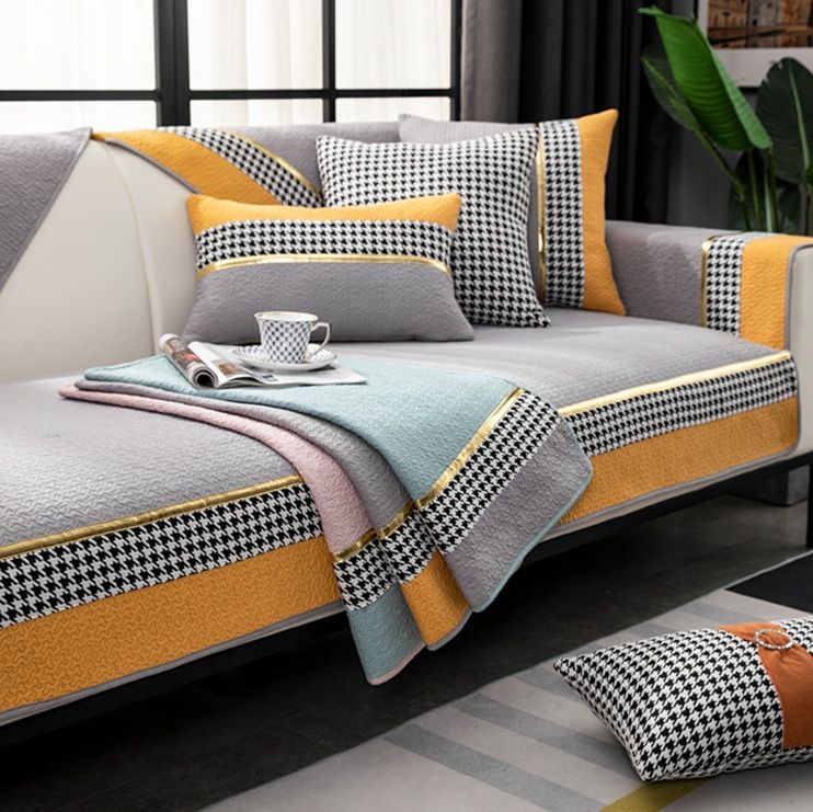 ソファーカバー 千鳥格子模様のモダンスタイルソファーカバー