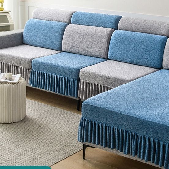 ソファーカバー 花柄浮彫り裾フリル付きソファーカバー