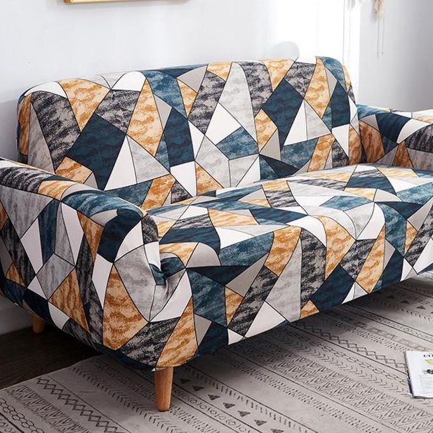 ソファーカバー 北欧風幾何学模様伸縮フィット二人掛けソファーカバー