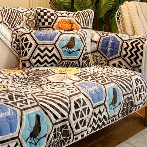 ソファーカバー 六角形幾何学模様二人掛け用ソファーカバー