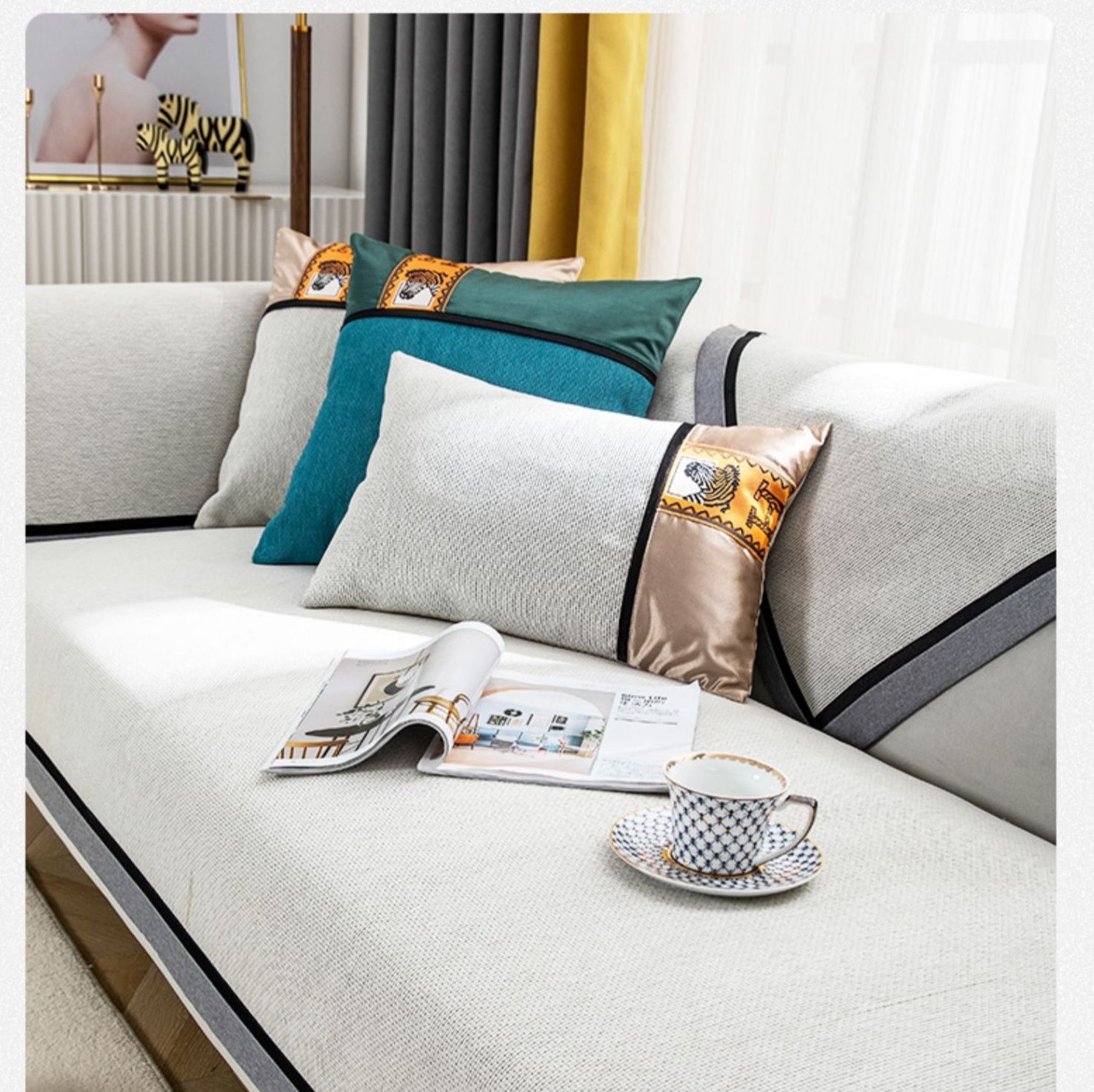 ソファーカバー 高級感溢れるパイピング装飾2人掛けソファーカバー