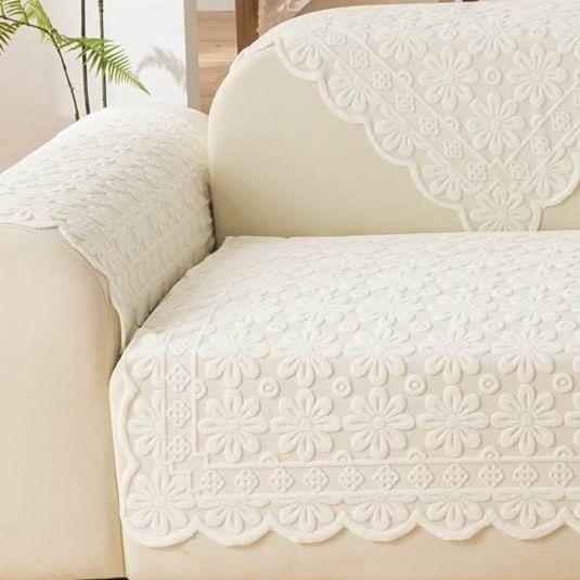 ソファーカバー 花柄刺繍レース装飾ソファーカバー二人掛け用