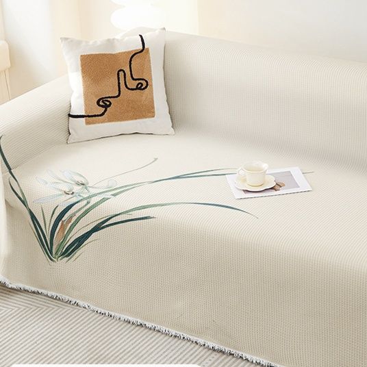 ソファーカバー 和風蘭草刺繍マルチカバー2人掛け用