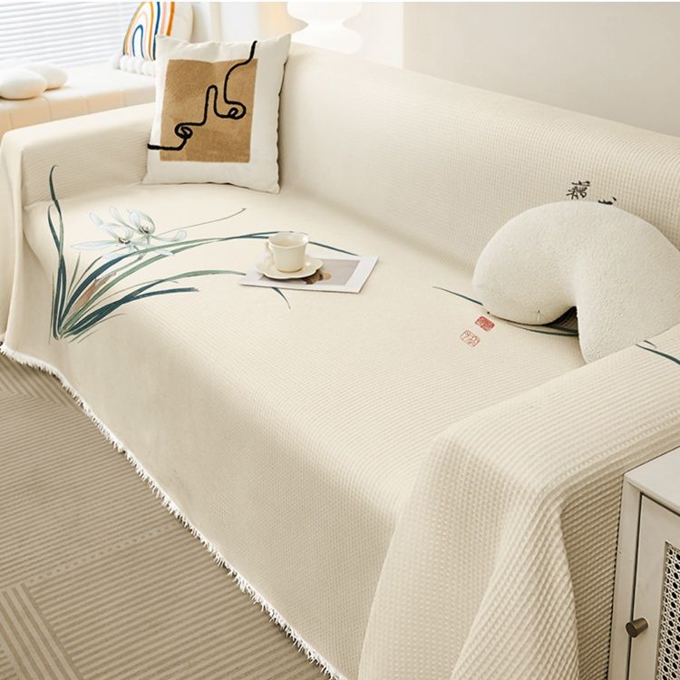 ソファーカバー 和風蘭草刺繍マルチカバー2人掛け用