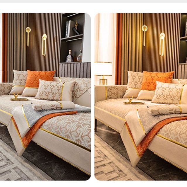 ソファーカバー 高級幾何学模様刺繍入り豪華装飾ソファーカバー