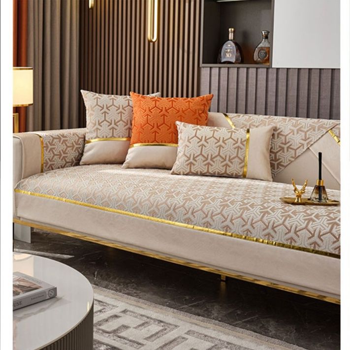 ソファーカバー 高級幾何学模様刺繍入り豪華装飾ソファーカバー