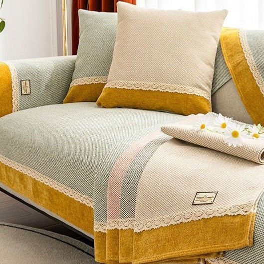 ソファーカバー レース縁取り高級感溢れる二人掛けソファーカバー