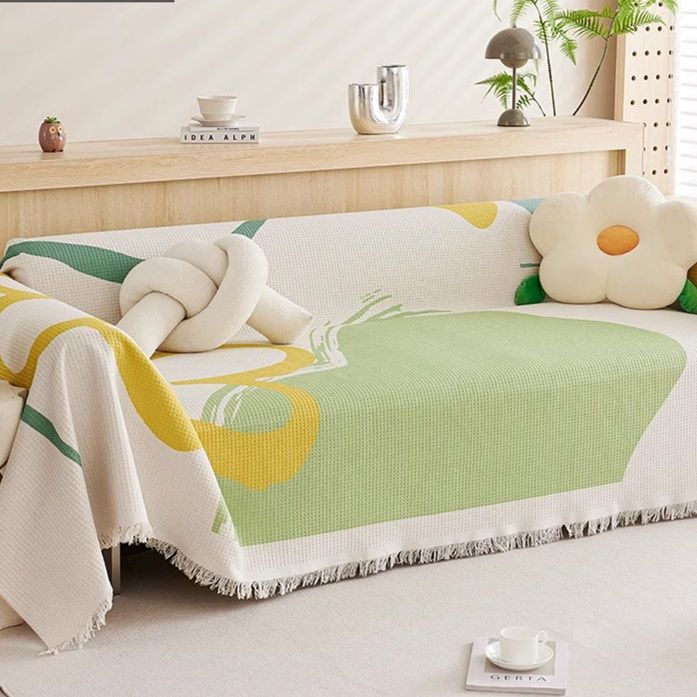 ソファーカバー 北欧風幾何学模様フリンジ付きマルチカバー