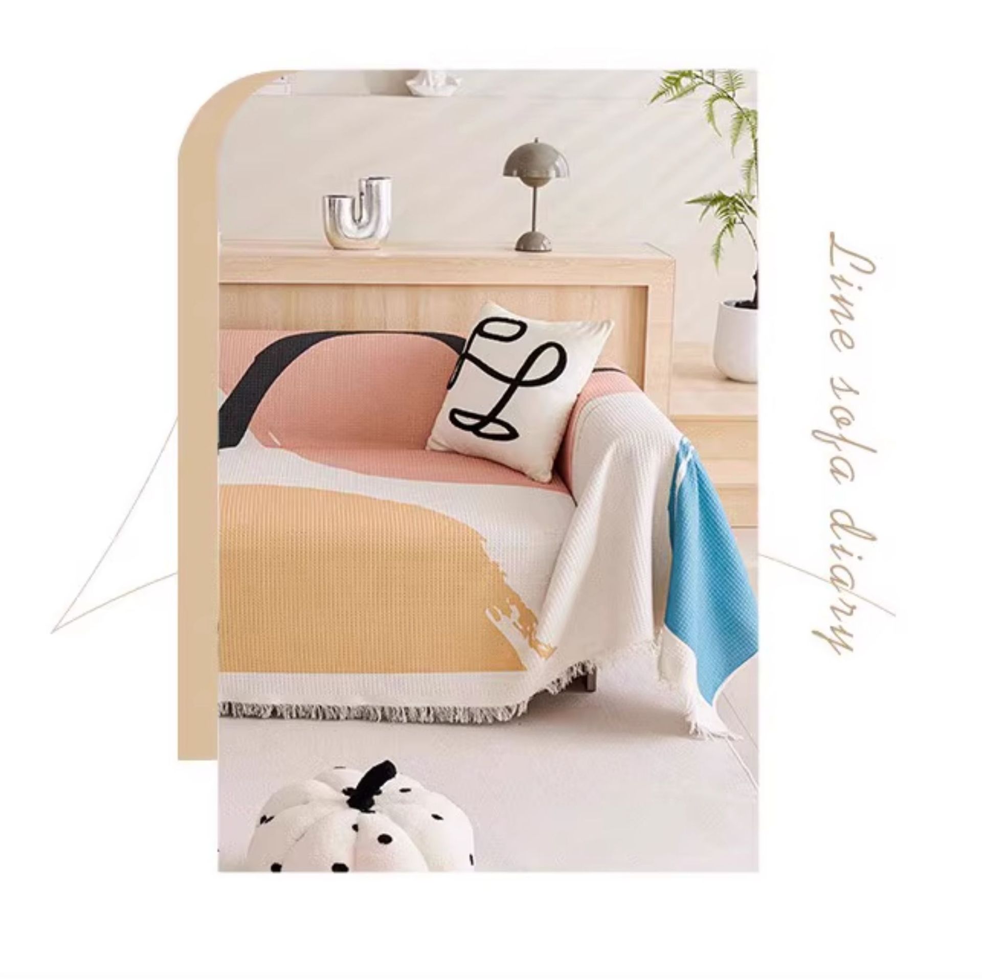 ソファーカバー 北欧風幾何学模様フリンジ付きマルチカバー