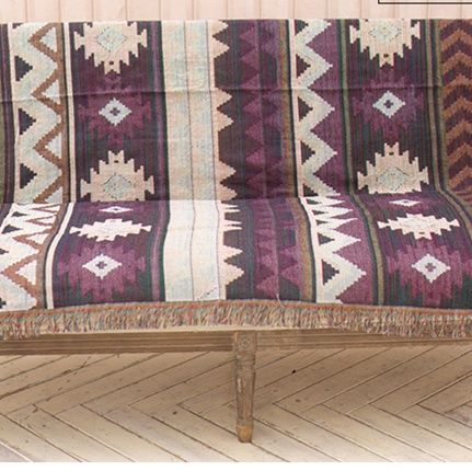 ソファーカバー 民族調幾何学模様フリンジ付きマルチカバー