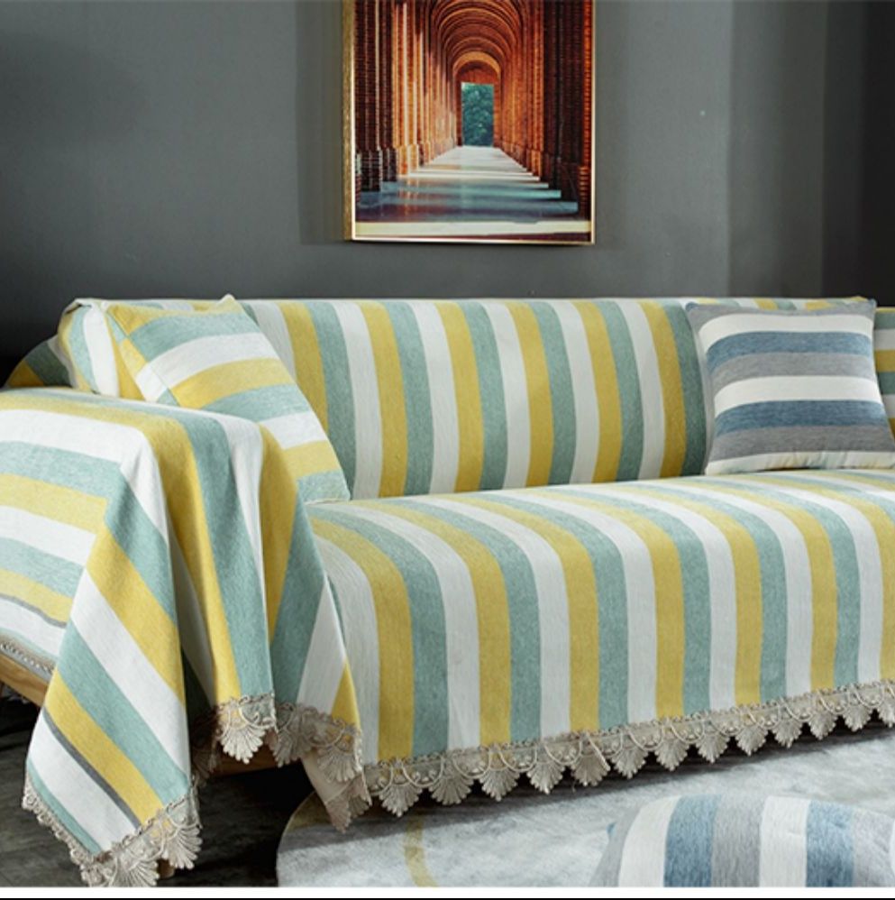 ソファーカバー 宮廷風花柄刺繍レース縁取りソファーカバー