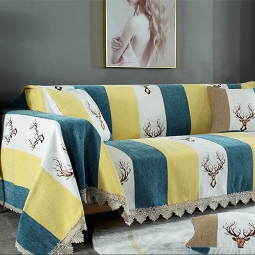 ソファーカバー 宮廷風花柄刺繍レース縁取りソファーカバー