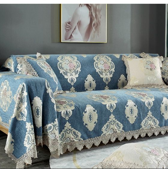 ソファーカバー 宮廷風花柄刺繍レース縁取りソファーカバー