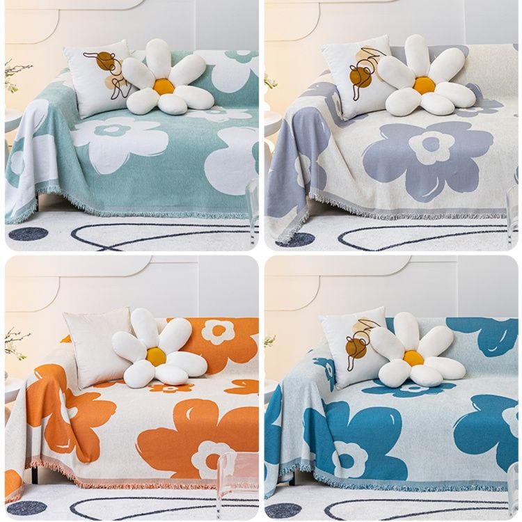 ソファーカバー 大輪花柄フリンジ付きマルチ掛け用ソファーカバー