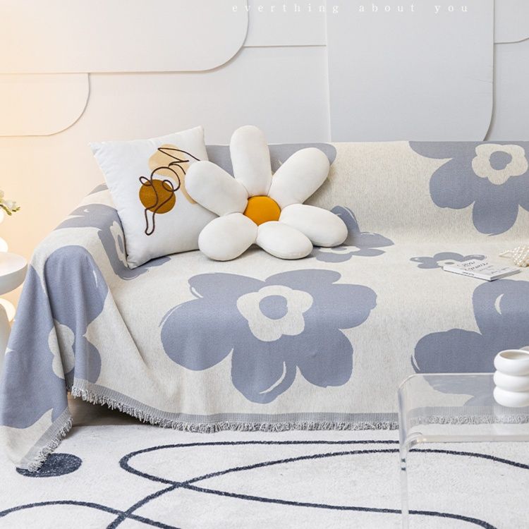 ソファーカバー 大輪花柄フリンジ付きマルチ掛け用ソファーカバー