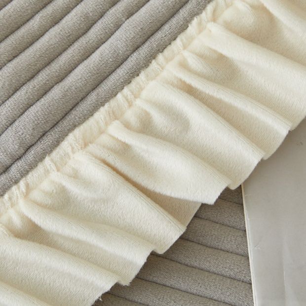 ソファーカバー 木耳フリル付きコーデュロイ織り2人掛けソファーカバー