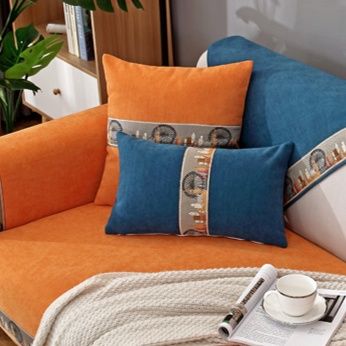 ソファーカバー 高級感あふれる幾何学模様装飾帯付き2人掛けソファーカバー