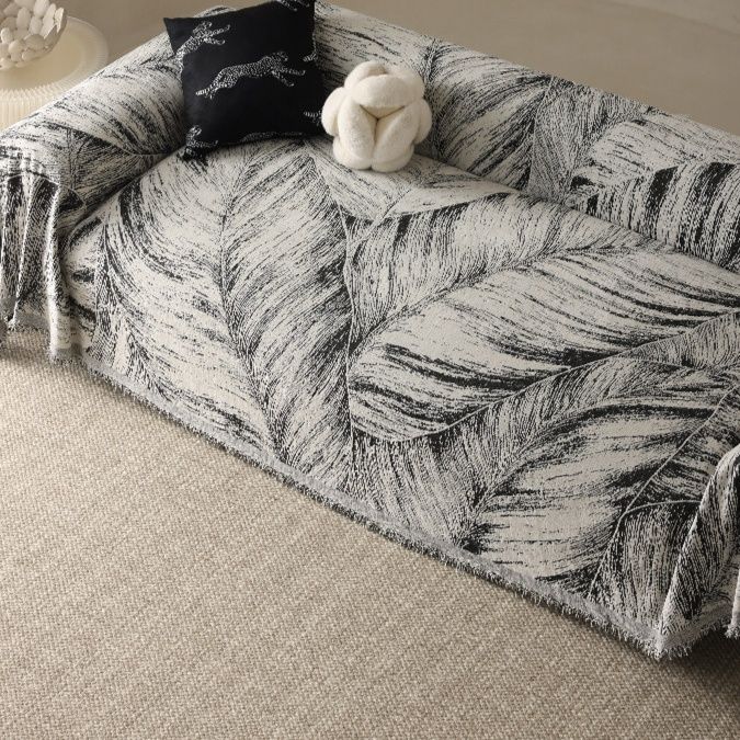 ソファーカバー 全包裹型一片式フリンジ付き2人掛けソファーカバー