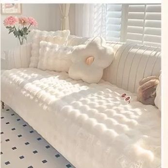 ソファーカバー もこもこ波型ファー素材の2人掛けソファーカバー