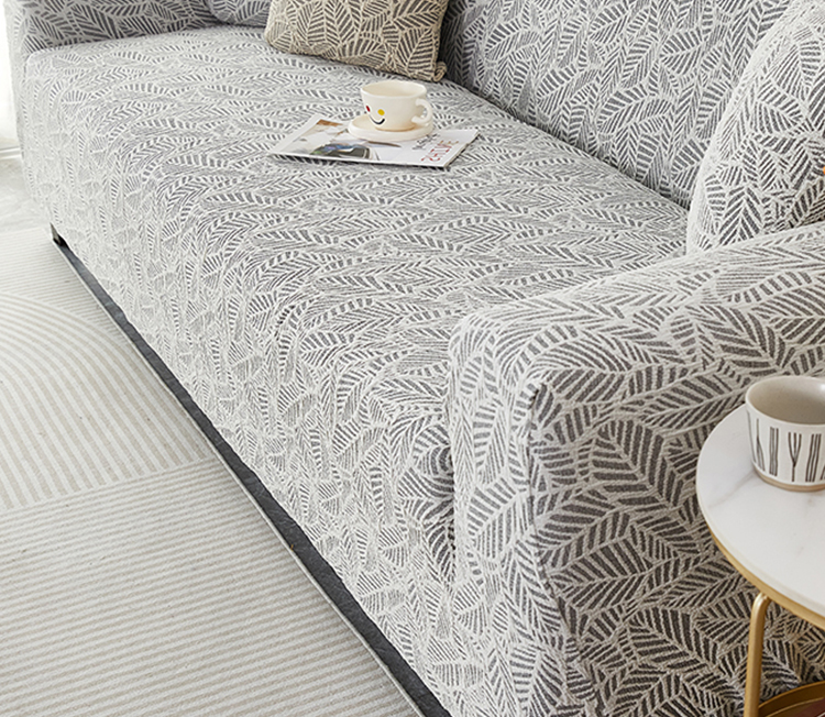 ソファーカバー 葉柄模様伸縮素材二人掛けソファーカバー