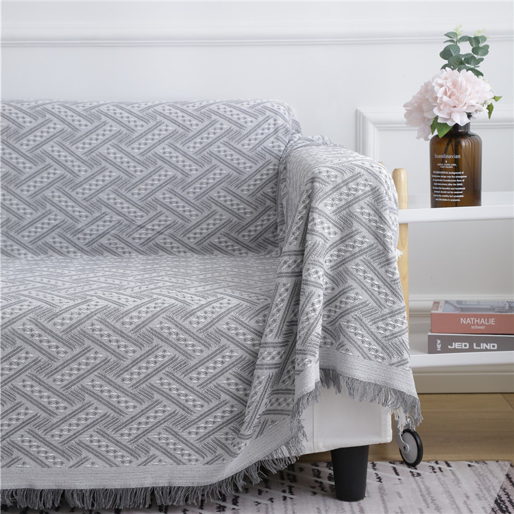 ソファーカバー 幾何学模様織り房飾り付きマルチカバー