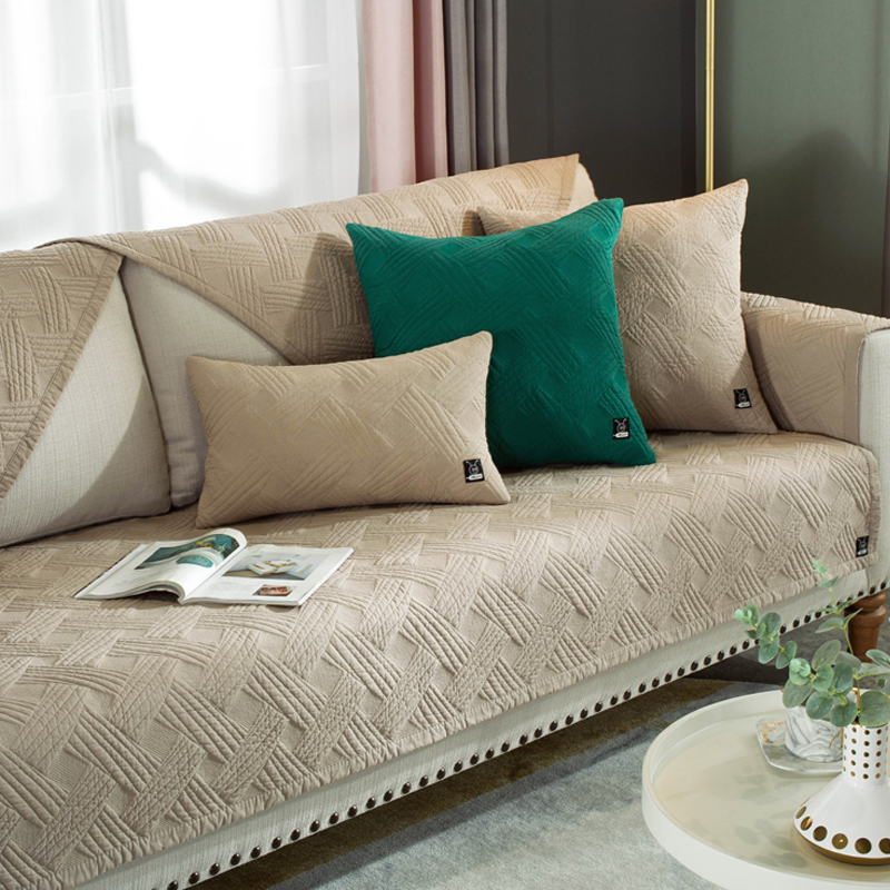 ソファーカバー 幾何学模様キルティング滑り止め付き2人掛け座面カバー
