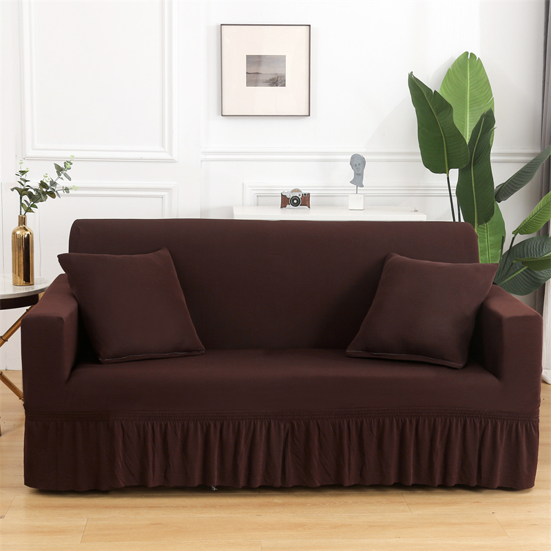 ソファーカバー 裾フリル付き伸縮フィット2人掛けソファーカバー