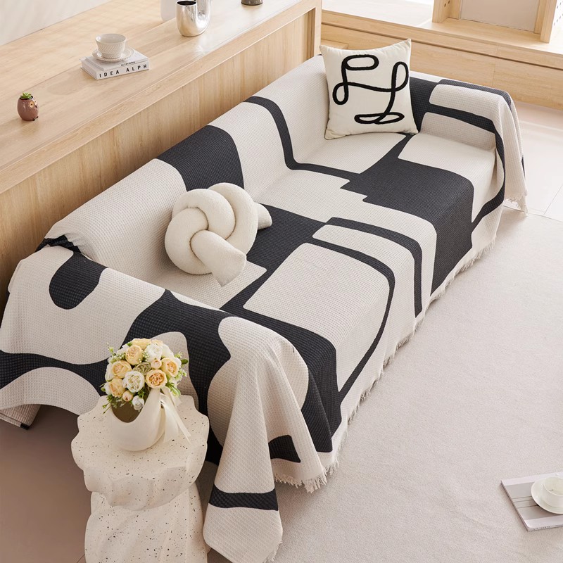 ソファーカバー 北欧風幾何学模様フリンジ付きマルチカバー