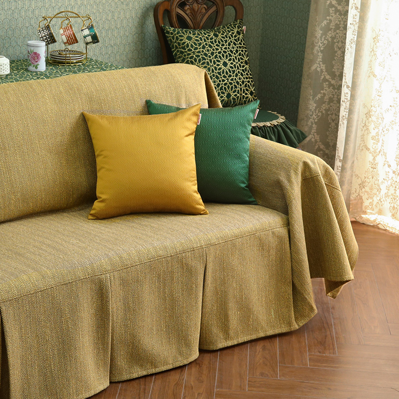 ソファーカバー フリル付きナチュラル織り地ソファーカバー