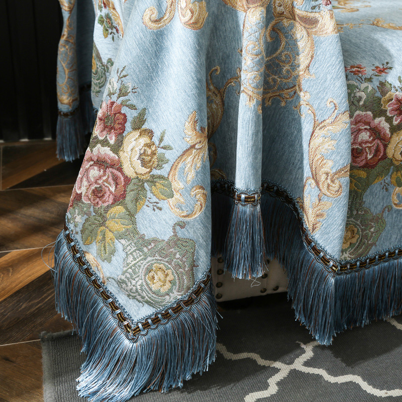 ソファーカバー 薔薇柄ジャガード織りフリンジ付きソファーカバー