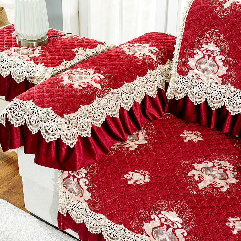 ソファーカバー 華やかペイズリー柄レース付き高級ソファーカバー