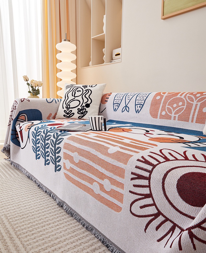 ソファーカバー 北欧風アートパッチワーク柄二人掛け用ソファーカバー