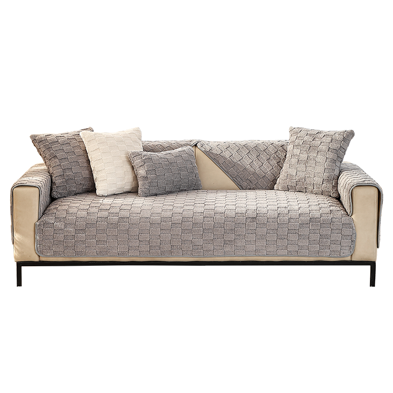 ソファーカバー 格子模様編み込み風二人掛けソファーカバー