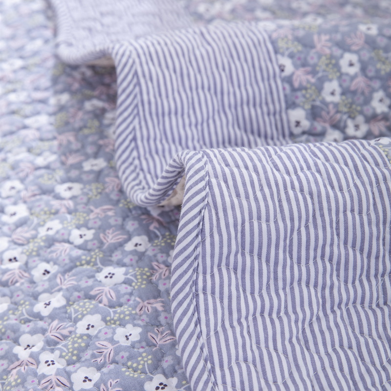 ソファーカバー 小花柄ストライプ縁取り二人掛け用ソファーカバー