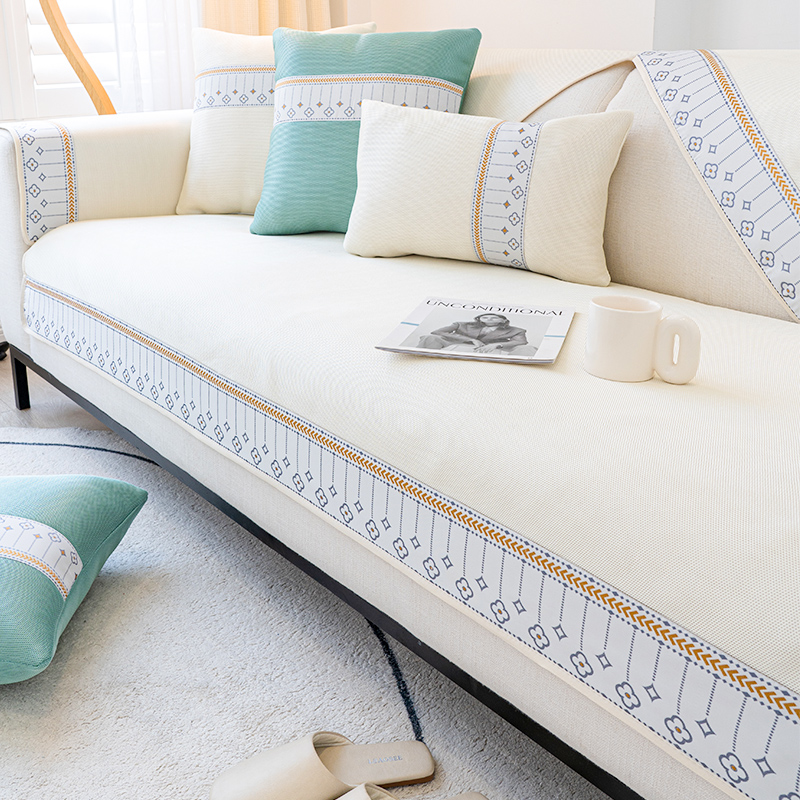 ソファーカバー 幾何学模様刺繍ライン高級感ソファーカバー
