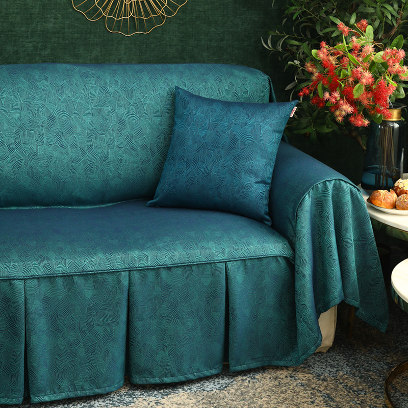 ソファーカバー 幾何学模様プリント裾フリル付きソファーカバー