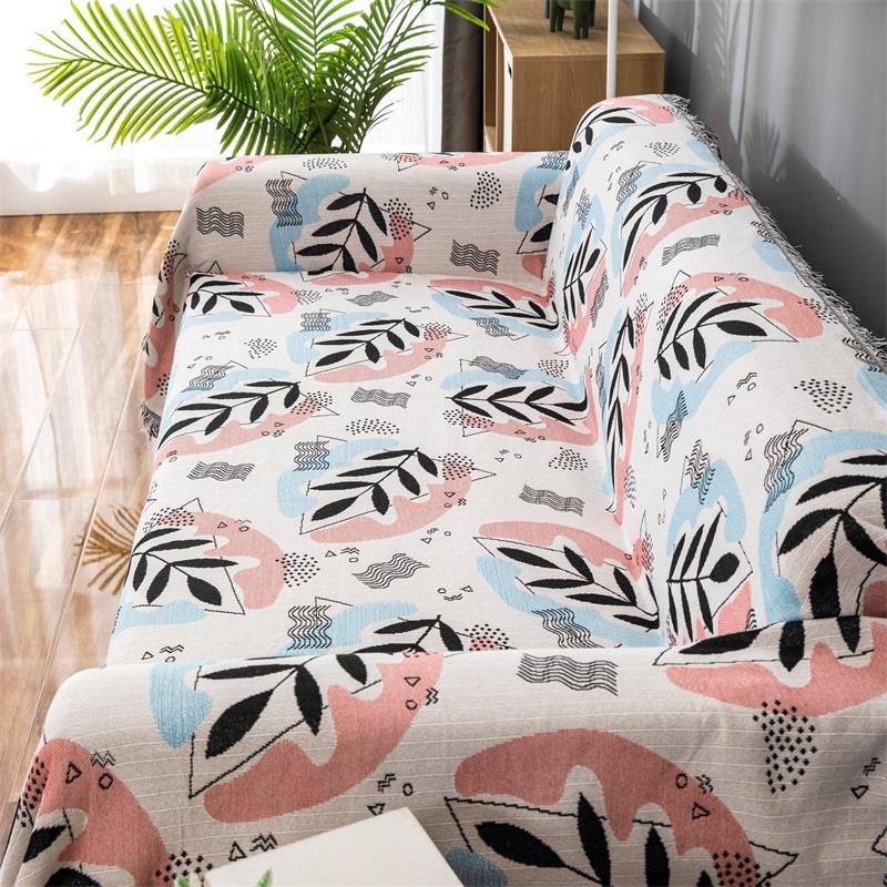 ソファーカバー 植物柄マルチカバー房付き織物ソファーカバー