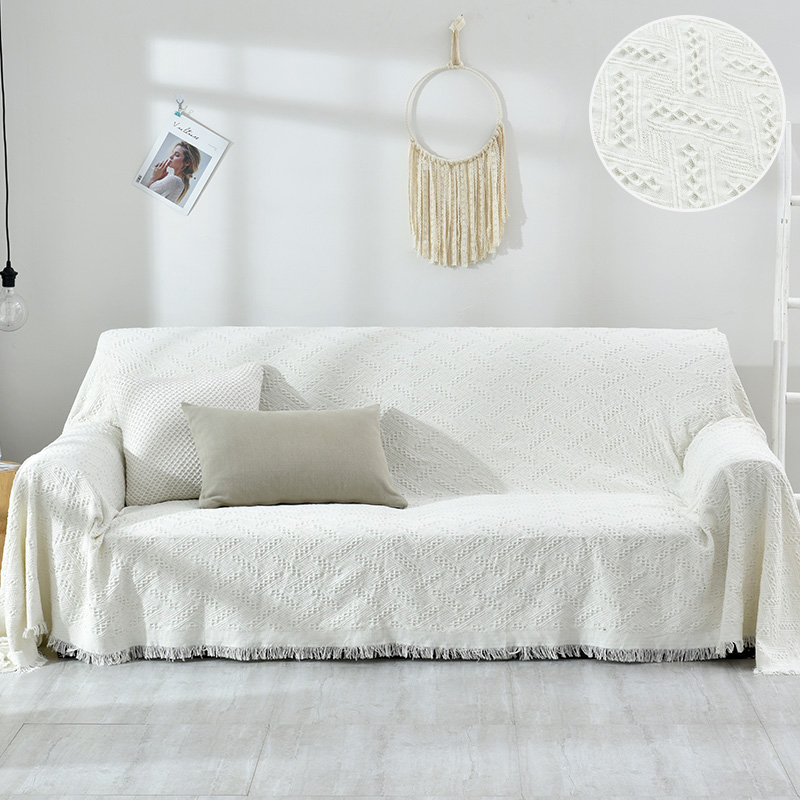 ソファーカバー 幾何学模様織り房飾り付きマルチカバー