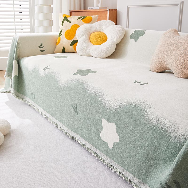 ソファーカバー 花柄グラデーション織り込み二人掛けソファーカバー