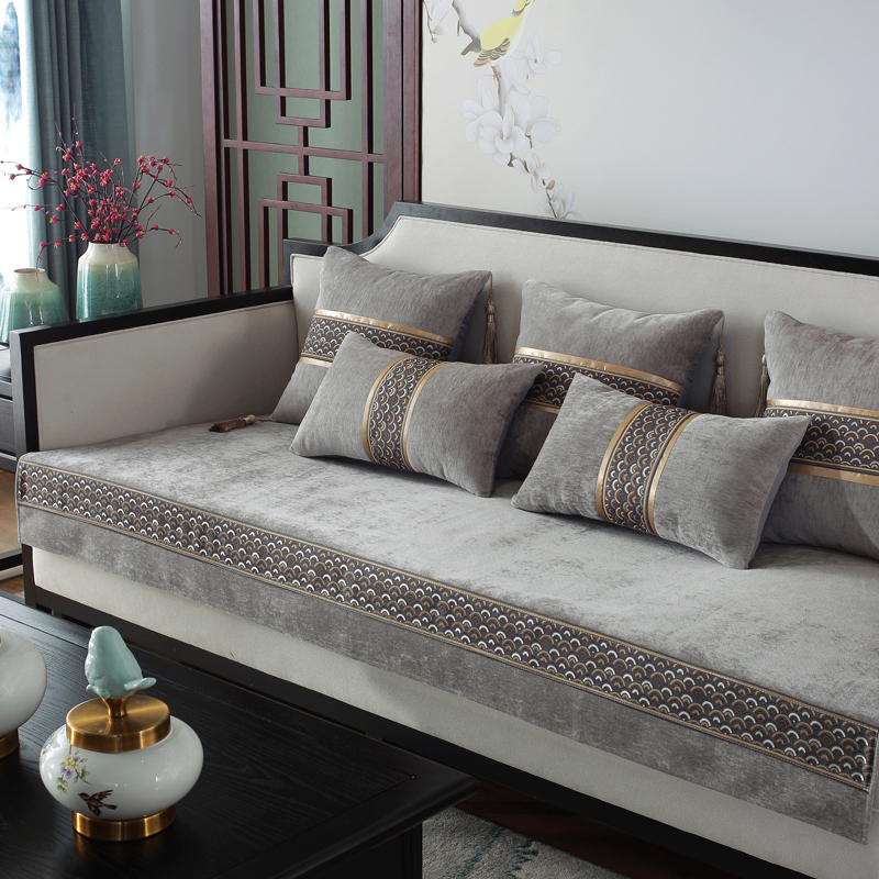 ソファーカバー 高級織柄装飾帯付き二人用座椅子保護カバー