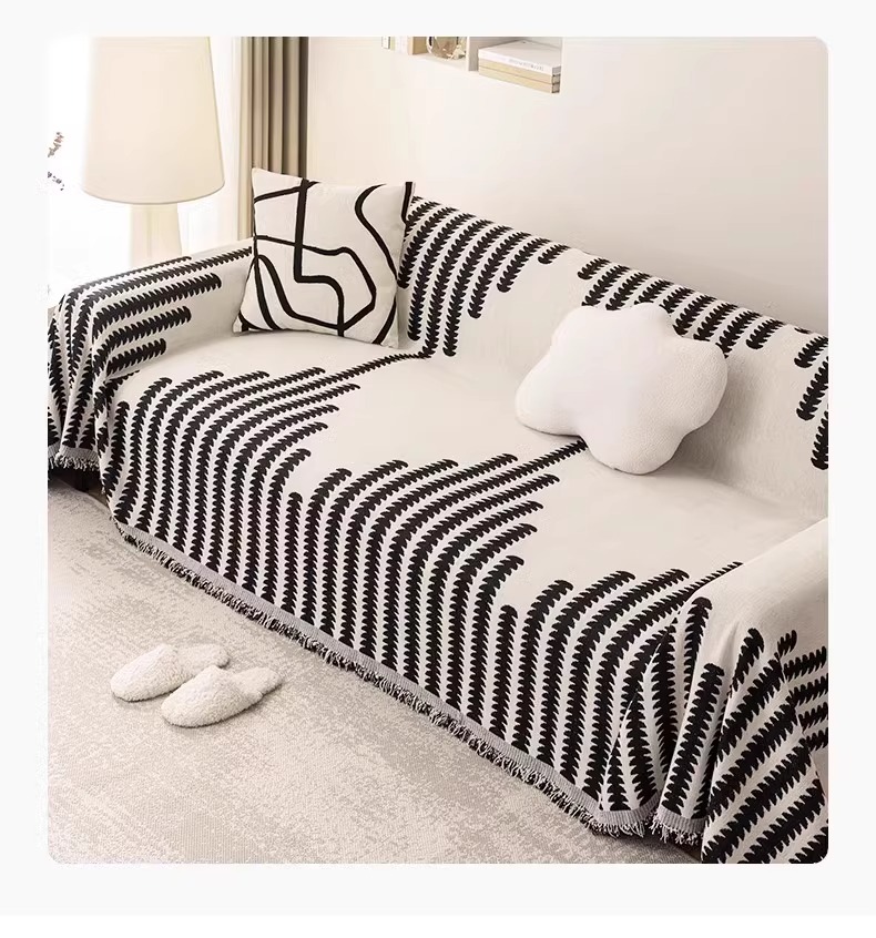 ソファーカバー 幾何学模様編み込みニット二人掛け用ソファーカバー