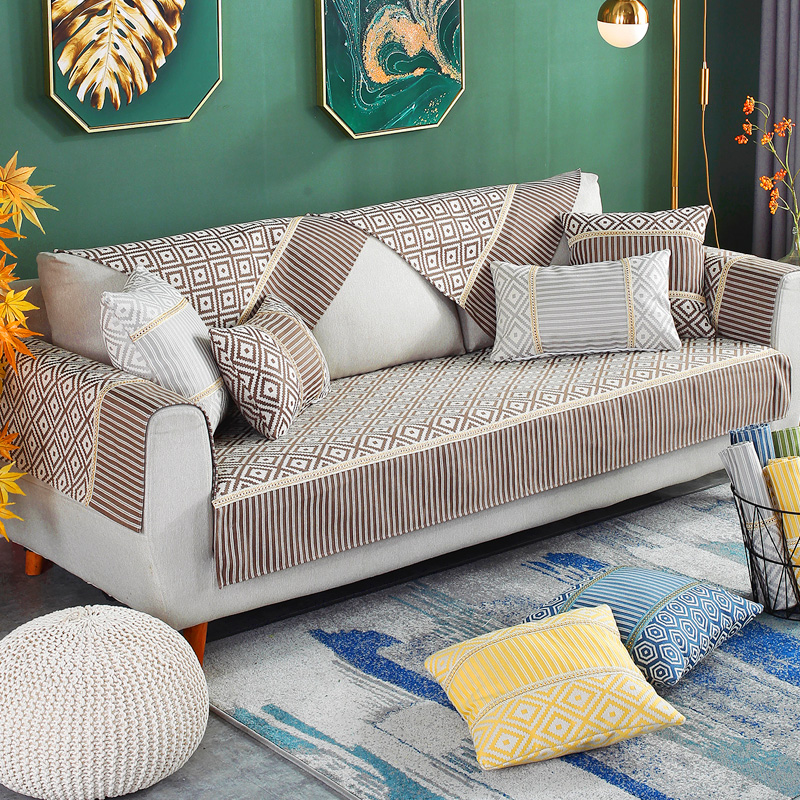 ソファーカバー 幾何学模様とストライプの北欧風ソファーカバー