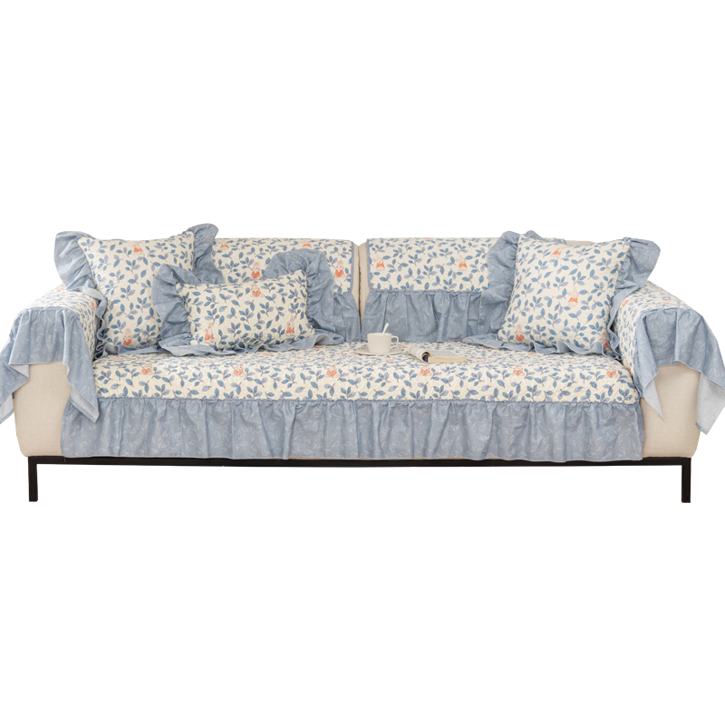 ソファーカバー 花柄フリル付き上品ソファーカバー二人掛け用