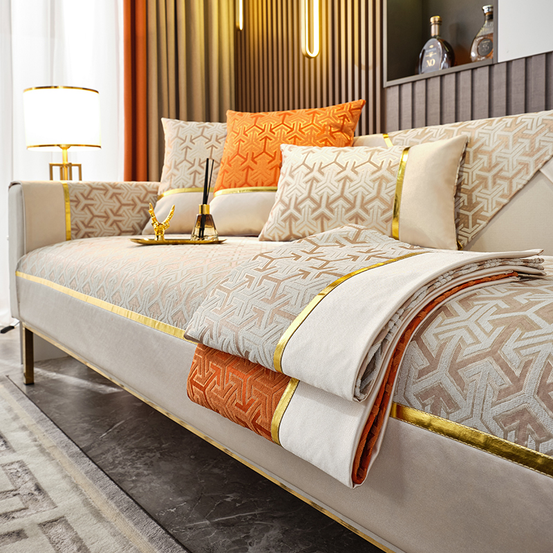 ソファーカバー 高級幾何学模様刺繍入り豪華装飾ソファーカバー