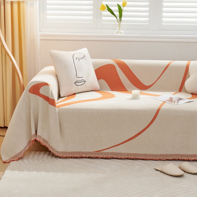 ソファーカバー 曲線デザイン房飾り付きソファーカバー