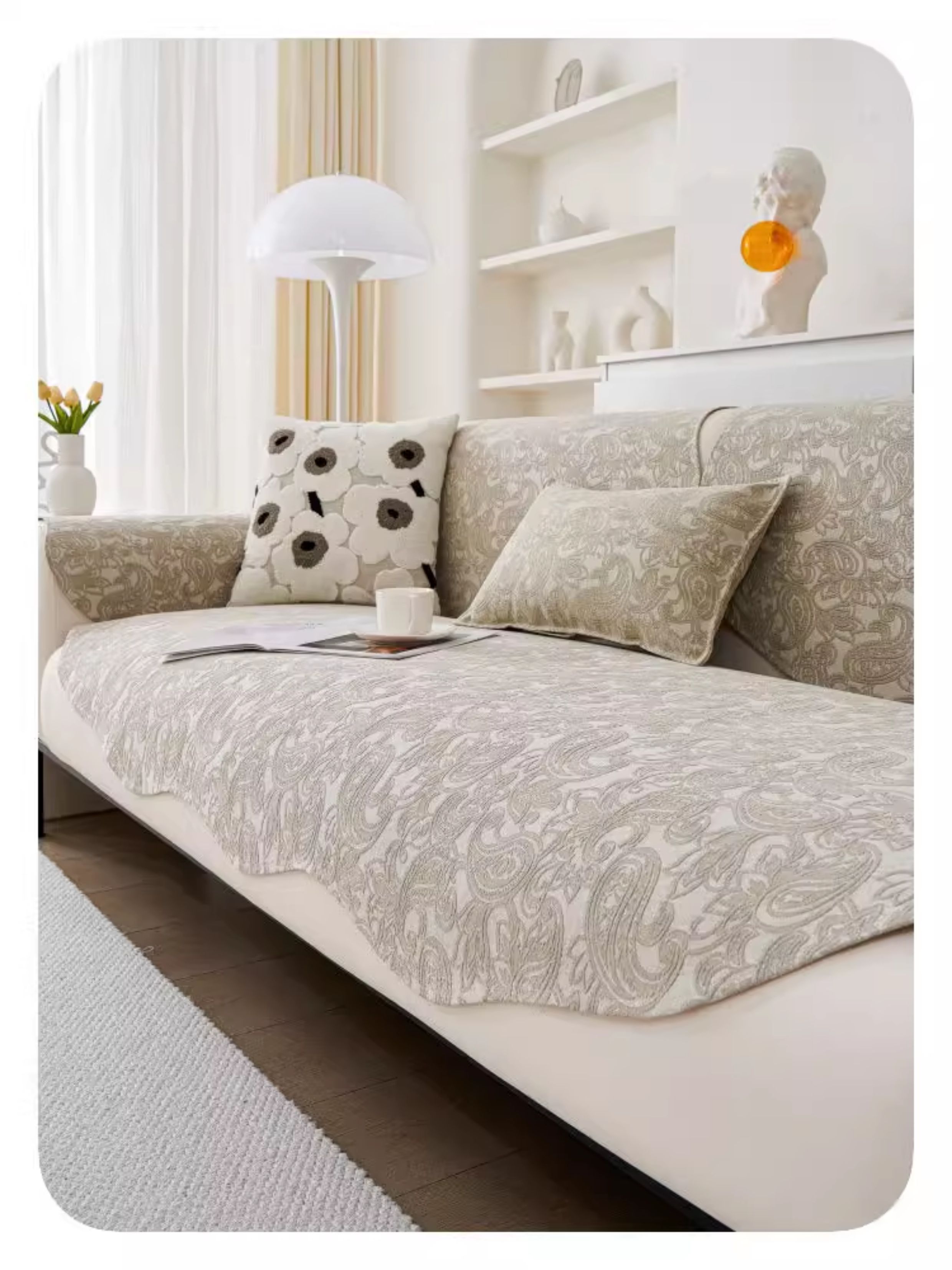 ソファーカバー 優雅なペイズリー柄刺繍入りソファーカバー